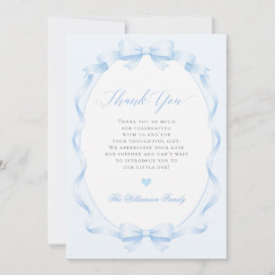 Tarjeta De Agradecimiento Elegante Coqueta Azul con Lazo Niño Baby Shower