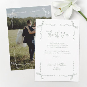Tarjeta De Agradecimiento Elegante Coqueta Lazo Verde Sage Foto Boda