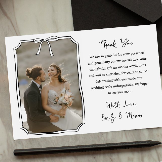 Tarjeta De Agradecimiento Elegante Coquette Bow Frame Moda Boda Foto (Subido por el creador)