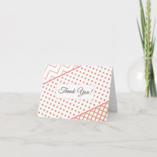 Tarjeta De Agradecimiento Elegante Coral Geométrico Chevron Lunares Cuadros