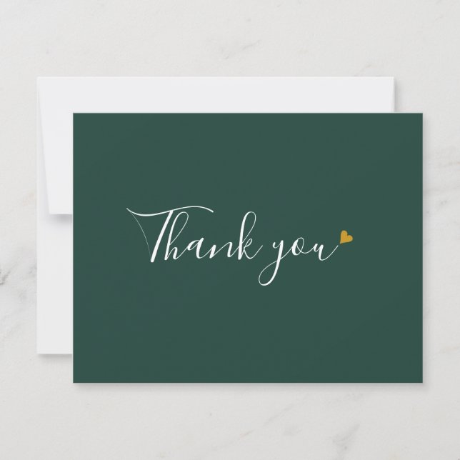 Tarjeta De Agradecimiento Elegante Corazón de Oro Verde Script Negocios (Anverso)