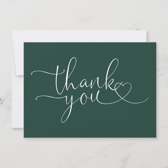 Tarjeta De Agradecimiento Elegante Corazón Verde Esmeralda Script (Anverso)