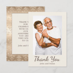 Tarjeta De Agradecimiento Elegante crema de damasco de oro boda aniversario 