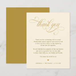 Tarjeta De Agradecimiento Elegante crema y Boda de caligrafía de oro