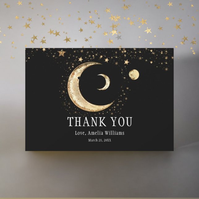 Tarjeta De Agradecimiento Elegante Crescent Moon Celestial Gold Gracias (Subido por el creador)