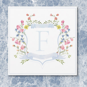Tarjeta De Agradecimiento Elegante Cresta de Flor Silvestre Pastel Azul Polv