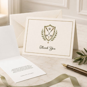Tarjeta De Agradecimiento Elegante Cresta de Golf en Acuarela Monograma Marf