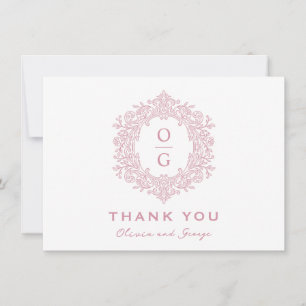 Tarjeta De Agradecimiento Elegante Cresta de Herencia Rosa para Boda