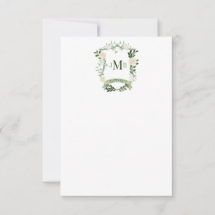 Tarjeta De Agradecimiento Elegante cresta floral de boda