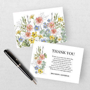 Tarjeta De Agradecimiento Elegante Cresta Floral de Flor Silvestre Monograma