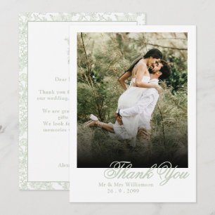 Tarjeta De Agradecimiento Elegante Cresta Floral de Monograma de Bodas con F