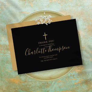 Tarjeta De Agradecimiento Elegante Cruz de Oro Memorial Funeral Sencillo