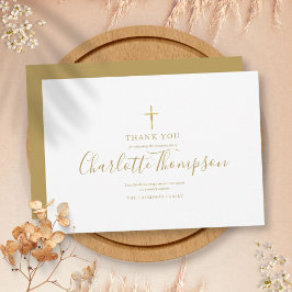 Tarjeta De Agradecimiento Elegante Cruz de Oro Memorial Funeral Sencillo