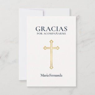 Tarjeta De Agradecimiento Elegante Cruz de Oro Primera Comunión