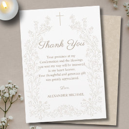 Tarjeta De Agradecimiento Elegante Cruz Floral de Confirmación