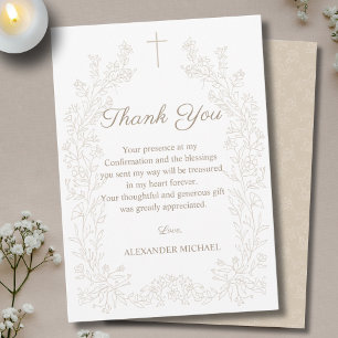 Tarjeta De Agradecimiento Elegante Cruz Floral de Confirmación