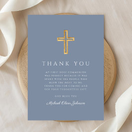 Tarjeta De Agradecimiento Elegante cruz religiosa azul turquesa primera comu