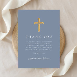 Tarjeta De Agradecimiento Elegante Cruz Religiosa de Confirmación en Azul Po