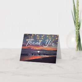 Tarjeta De Agradecimiento Elegante cuerda de playa de Sunset iluminan Boda d