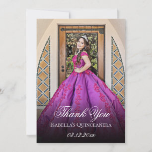 Tarjeta De Agradecimiento Elegante Cumpleaños 15 Quinceañera Púrpura