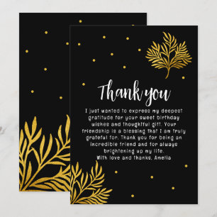 Tarjeta De Agradecimiento Elegante Cumpleaños 21 Cumpleaños Foliaje Dorado