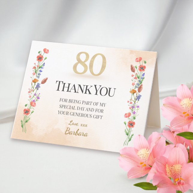 Tarjeta De Agradecimiento Elegante cumpleaños 80 - flores silvestres de 80 a (Subido por el creador)