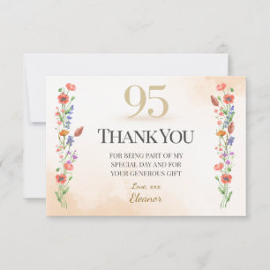 Tarjeta De Agradecimiento Elegante cumpleaños 95 - Diseño de Flor Silvestre