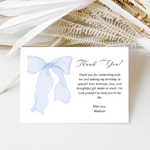 Tarjeta De Agradecimiento Elegante cumpleaños azul Bow