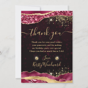 Tarjeta De Agradecimiento Elegante Cumpleaños con Lágrimas de Borde Glam Bur