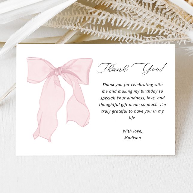 Tarjeta De Agradecimiento Elegante cumpleaños de arco rosado (Subido por el creador)