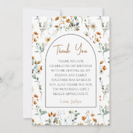 Tarjeta De Agradecimiento Elegante cumpleaños del boho de la flor silvestre