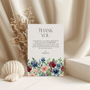 Tarjeta De Agradecimiento Elegante Cumpleaños Floral Acuarela