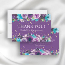 Elegante Cumpleaños Quinceañera Floral Azul Púrpur