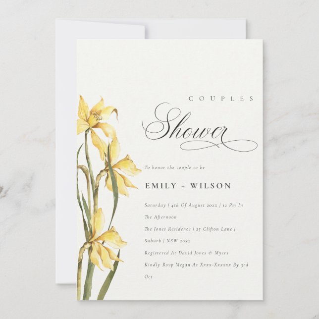 Tarjeta De Agradecimiento Elegante Cute Amarillo Daffodil Parejas Ducha Invi (Anverso)