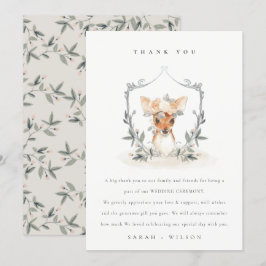 Tarjeta De Agradecimiento Elegante Cute Ciervo Floral Oscuro Cresta Boda