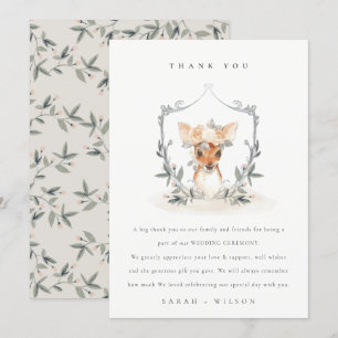 Tarjeta De Agradecimiento Elegante Cute Ciervo Floral Oscuro Cresta Boda
