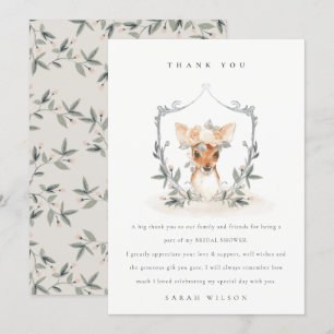 Tarjeta De Agradecimiento Elegante Cute Ciervo Floral Oscuro Cresta Ducha Nu