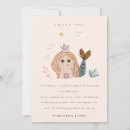 Tarjeta De Agradecimiento Elegante Cute Pequeña Sirenita de Rubor Baby Showe