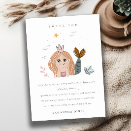 Tarjeta De Agradecimiento Elegante Cute Pequeña Sirenita de Rubor Baby Showe