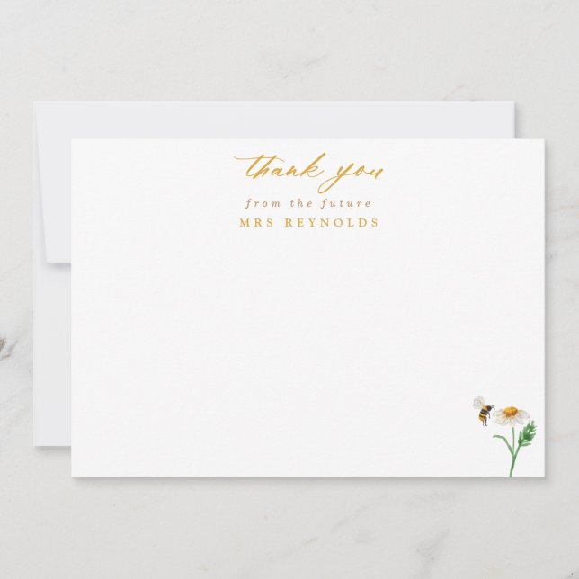 Tarjeta De Agradecimiento Elegante Daisy & Bee Bridal Shower Gracias (Anverso)