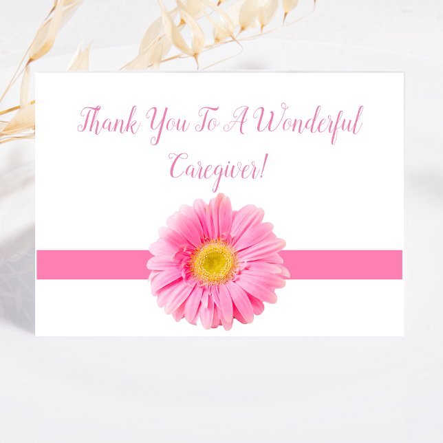 Tarjeta De Agradecimiento Elegante Daisy Rosa Gracias Cargador (Elegant pink daisy thanks caregivers for making life brighter and easier.)