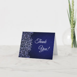 Tarjeta De Agradecimiento Elegante damasco azul marino y blanco