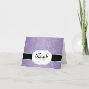 Tarjeta De Agradecimiento Elegante Damasco Púrpura Moderno Gracias Cartas