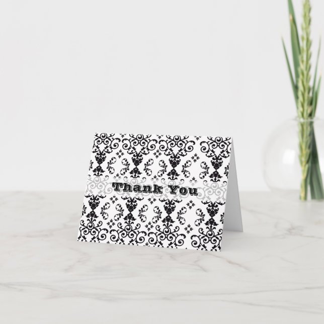 Tarjeta De Agradecimiento Elegante Damask Gracias (Anverso)