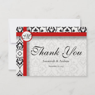 Tarjeta De Agradecimiento Elegante Damask Side Borders Red Trim Gracias