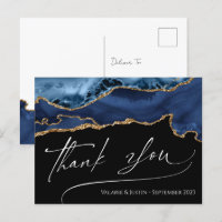 Tarjeta de agradecimiento elegante de ágata azul
