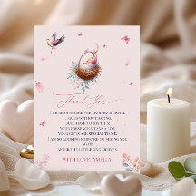 Tarjeta de agradecimiento elegante de cigüeña rosa