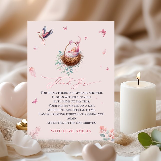 Tarjeta de agradecimiento elegante de cigüeña rosa (Subido por el creador)