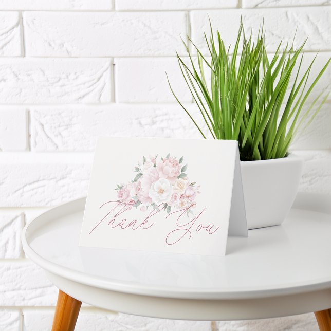 Tarjeta de agradecimiento elegante de flores de pe (Elegant Watercolor Peony Flowers Thank You Blank)