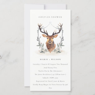 Tarjeta De Agradecimiento Elegante Deer Floral Escudo Parejas Ducha Invitaci